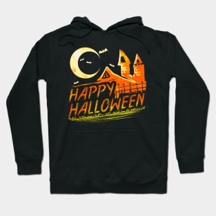 Haunted House Moon Bats Logo For Happy Halloween Hoodie
